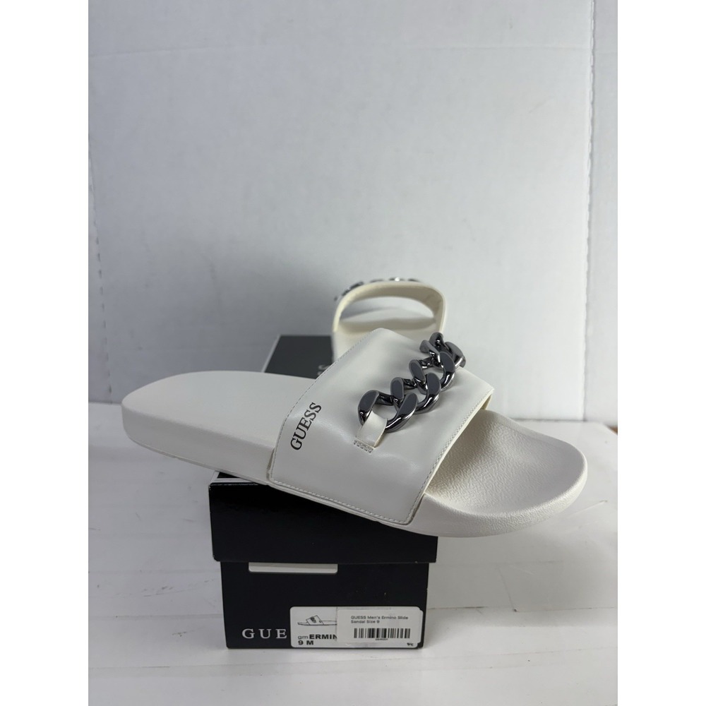 GUESS Men's Ermino White Chain Slides Flip Flop Sandals Beach Summer Size 9M